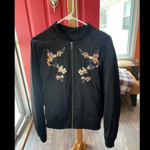 Black bomber jacket with flower embroidery